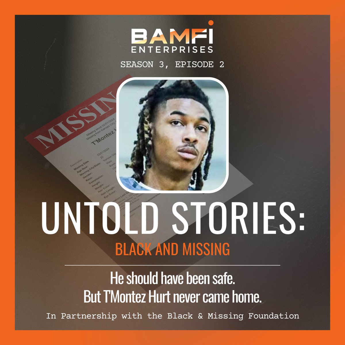 BAM_FI's tweet photo. The search for T’montez Hurt continues.

Listen to the latest wherever you get your podcasts or at https://t.co/ugAnNSEcEu (https://t.co/jLXjNJHxr1).

Help us keep his story moving. Like, comment, and subscribe to amplify his name. https://t.co/OsilyJFtUy