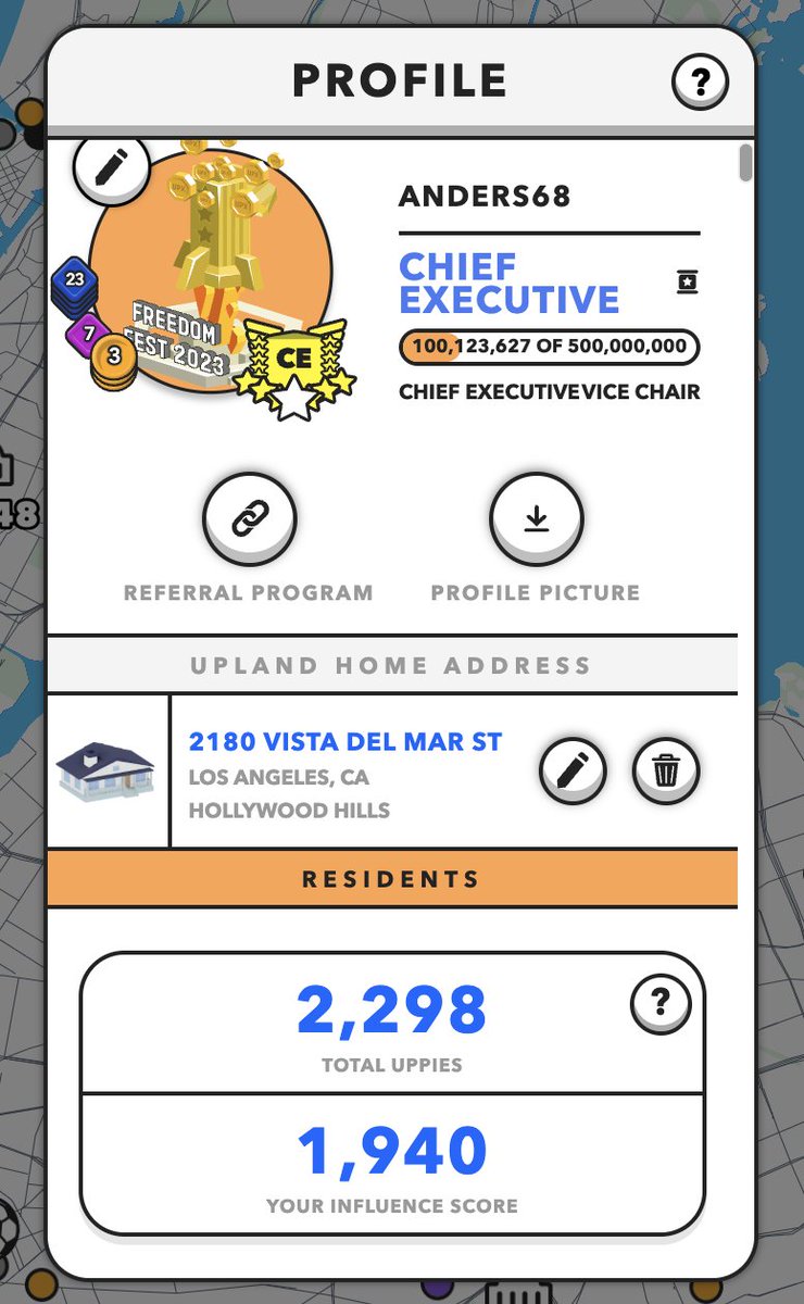 Anders68x's tweet photo. Upgraded to CHIEF EXECUTIVE and got 7200 sparklet🥳🥳🥳 #upland #L2game #metaverse #playtoearn #web3game #browsergame https://t.co/OydM8cll5y
