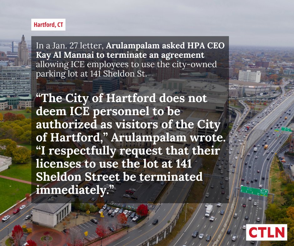 CTLatinonews's tweet photo. Hartford Mayor Arunan Arulampalam has requested the immediate termination of a contract between the Hartford Parking Authority and Immigration and Customs Enforcement.  

Read more 👉 https://t.co/WzSOCIDrua
-- 
✍️ Chris Polansky, @wnpr
#hartfordnews #trendingnews https://t.co/oIttzL6URZ