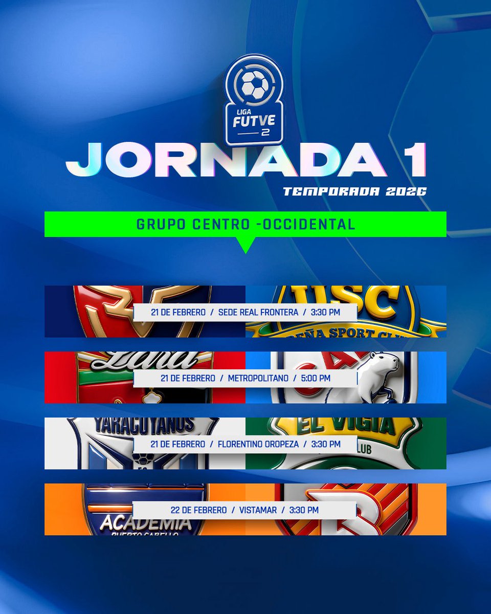 😍 • ¡Regresa la <a href="/LigaFUTVE2/">Liga FUTVE 2</a>!
👀 • Así se jugará la primera jornada del Grupo Centro-Occidental 

#VenezuelaEsFUTVE