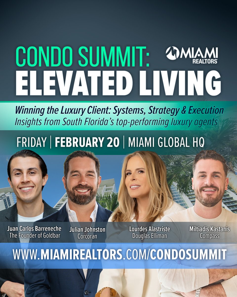 Unlock the blueprint for high-end success at the Condo Summit: Elevated Living! 🏙️✨
🔗 bit.ly/condo-summit

📅 Friday,Feb 20
📍 MIAMI Global HQ

#MiamiRealtors #CondoSummit #ElevatedLiving #MiamiRealEstate #LuxuryRealEstate #SouthFloridaLiving #Condos