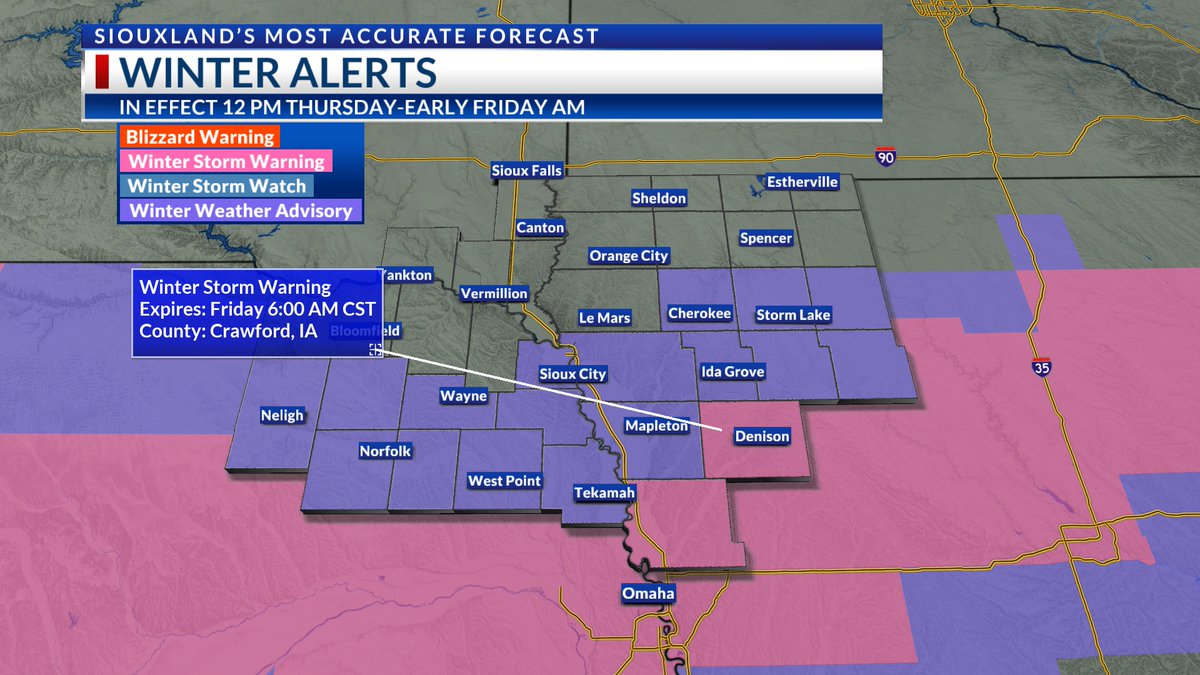 Crawford County has been added to the Winter Storm Warning, from 12 PM this afternoon through 6 AM Friday. 

Heavy snow accumulation of 5-7" is possible, along with reduced visibilites and slick conditions.