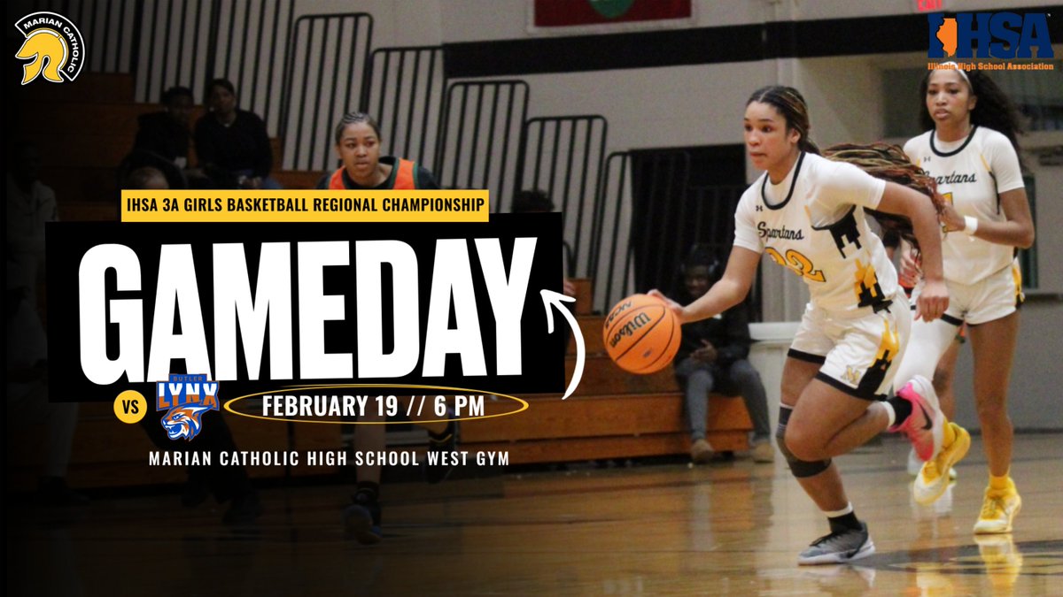 Athletics_MCHS's tweet photo. 🏀 REGIONAL CHAMPIONSHIP GAMEDAY
Marian Catholic Women’s Basketball hosts #3 Butler tonight in the IHSA 3A Regional Championship!
PROTECT HOME COURT! 💛💛🖤
🕕 6:00 PM
🏟️ Marian Catholic – West Gym
#GoSpartans #IHSA #MarianBasketball #RoadToSectionals https://t.co/OHTsV7Q1k8