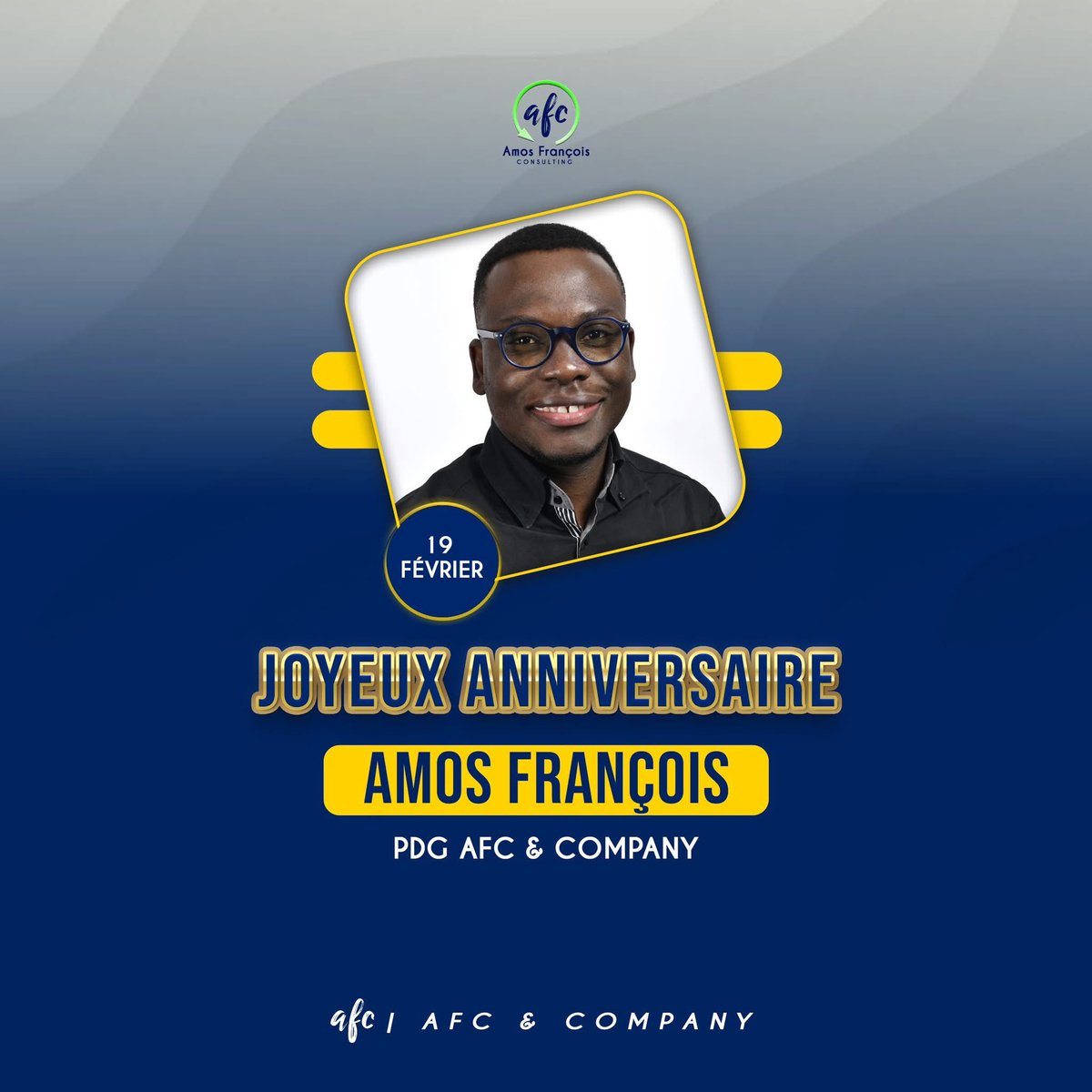 afcfirm's tweet photo. Aujourd’hui, toute l'équipe de AFC &amp; Company se réunit pour souhaiter un joyeux anniversaire à notre PDG, @AmosfraFrancois.

Nous lui souhaitons une nouvelle année de santé, de prospérité et de succès continus dans tous ses projets. Merci pour votre vision et votre dévouement. https://t.co/V62s7oZ6YU