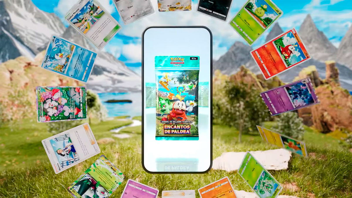 CentroPokemon's tweet photo. Los Pokémon de Paldea invaden #PokemonTCGPocket este 25 de febrero con "Encantos de Paldea".✨

✅ Meowscarada ex y Gholdengo ex confirmados.
✅ Nuevos eventos de Charcadet y Pawmi en marzo.
✅ Mira el tráiler oficial y la lista de cartas aquí:
https://t.co/AIKzOnwk1Y https://t.co/URwBhnXjt2