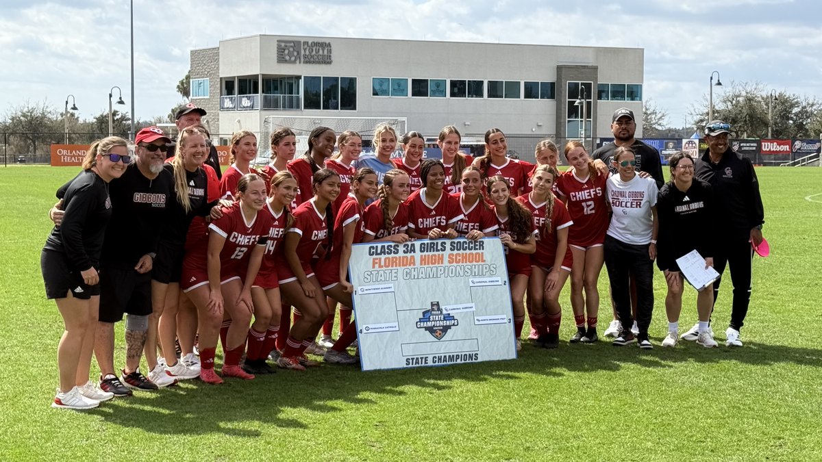 FHSAA's tweet photo. ⚽️🔥 The Cardinal Gibbons Chiefs are MOVING ON!

They defeat North Broward Prep 1-0 and punch their ticket to the #FHSAA 3A Girls Soccer State Championship! 🏆

Catch them back in action Saturday at 10AM as they battle for the state title! 👀⚡️ https://t.co/iEzkweQESD