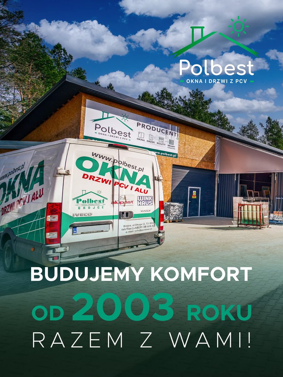 Polbest_pl's tweet photo. 🏠 Budujemy komfort od 2003 roku – razem z Wami!
Polbest to firma rodzinna, która od ponad 20 lat produkuje okna i drzwi PCV dla klientów w Polsce i za granicą. Każde zamówienie traktujemy indywidualnie – bo wiemy, że okna to nie tylko produkt. To bezpieczeństwo, ciepło i spokój na lata.

Produkujemy w Brojcach, w oparciu o systemy Aluplast i okucia Winkhaus – sprawdzone rozwiązania, które gwarantują trwałość i energooszczędność. 💪
✔️ Nowoczesny park maszynowy
✔️ Doświadczona kadra
✔️ Własne ekipy montażowe
✔️ Kompleksowa obsługa

Dziękujemy, że jesteście z nami 🙌
Tworzymy Polbest razem z Wami!

📍 P.P.H.U „POLBEST“
ul. Sosnowa 1, 72-304 Brojce
📞 +48 570 071 354 | +48 668 850 263

✉️ info@polbest.pl

#Polbest #OknaPCV #StolarkaOtworowa #ProducentOkien #BudujemyRazem