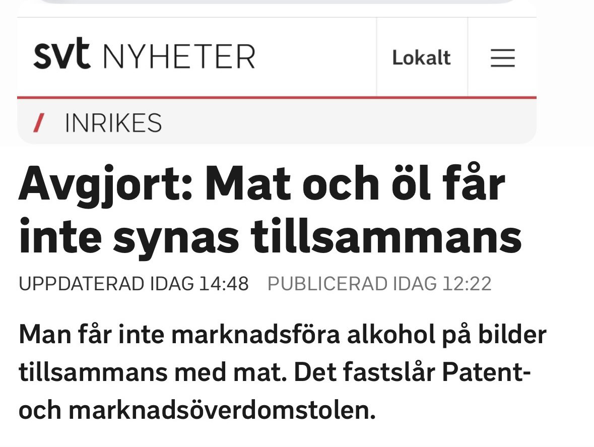 Sverige. Du är full. Eller inte full nog. 

Det är förbjudet att servera öl UTAN mat. Och det är förbjudet att marknadsföra öl MED mat. 🤦‍♂️