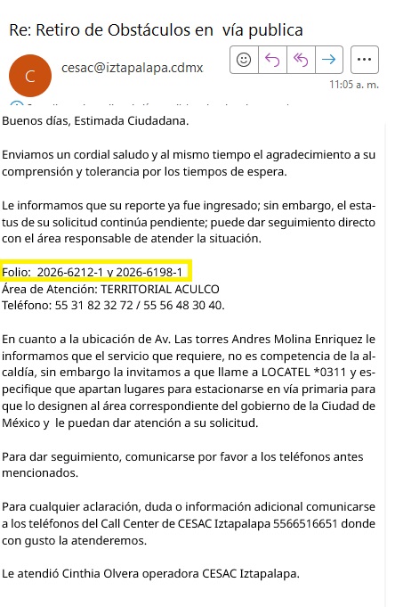 Iveth141's tweet photo. @Alc_Iztapalapa Se levantó reporte vía correo, para pronta atención. Gracias @889Noticias @SSC_CDMX @lopezdoriga @BJAlcaldia @IztacalcoAl https://t.co/zz93pDWfie