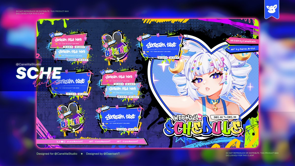 Schedule for <a href="/LunnarBunnie/">Lunar Bunnie 🌙🐰| Dubby's Vtuber✨</a> 🐰
Uff this one was quite a challenge, but I’m really happy and proud of how it turned out sjsjs ;w; ✨
Thank you so much for the lovely commission, cutie <3

#schedule #vtuberEN #Vtubers #opencommission