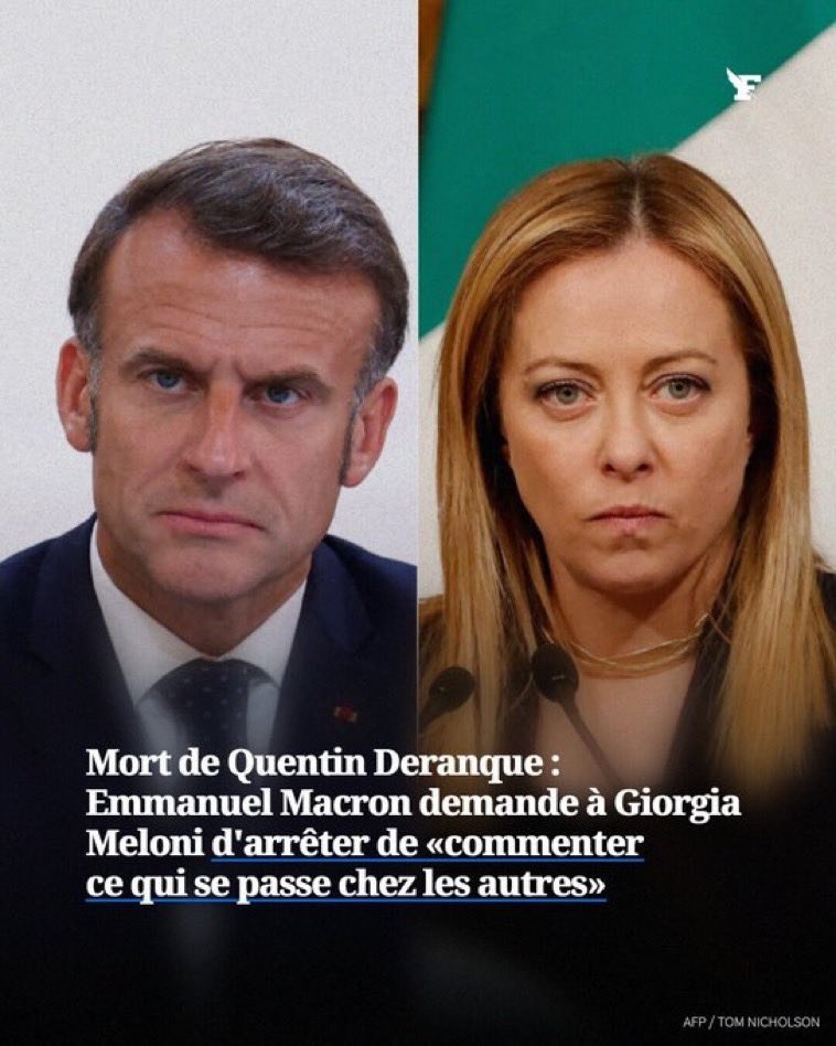 Merci à Giorgia Meloni pour sa solidarité! 
Soutien à Giorgia Meloni à laquelle Macron a répondu comme un mufle !