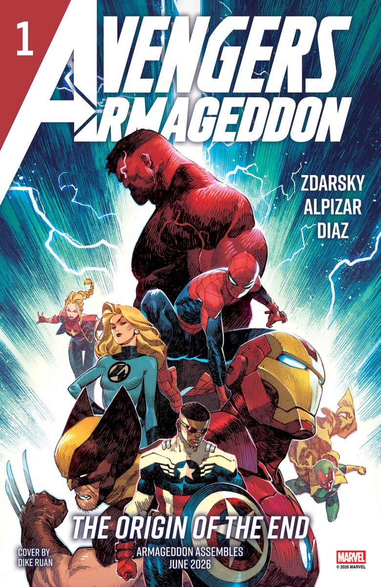 MarvelComicsHQ's tweet image. Witness the origin of the end! The battle that changes the face of Earth’s Mightiest Heroes arrives in ‘Avengers: Armageddon,’ a five-issue series by Chip Zdarsky, Frank Alpizar, and Delio Diaz, launching in June. 🧵 ⬇️ 

🎨: Dike Ruan
