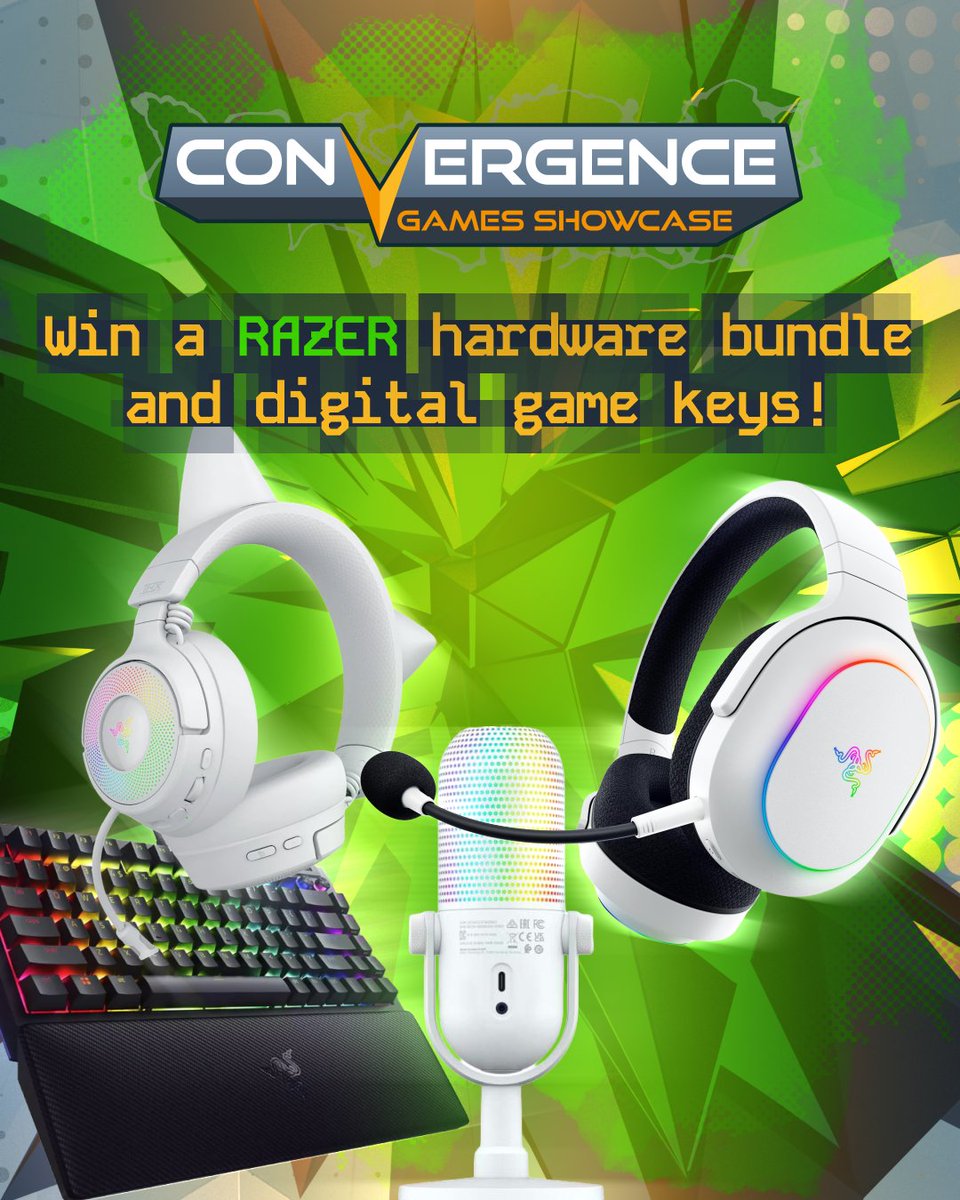 ‼️ GIVEAWAY ‼️

During our showcase today, you'll have a chance to win an amazing <a href="/Razer/">R Λ Z Ξ R</a> bundle, as well as over 200 game keys!

Grab your spot by watching any of the 10+ Convergence Twitch streams today.

Main prize restricted to 18+ in UK &amp; Europe.