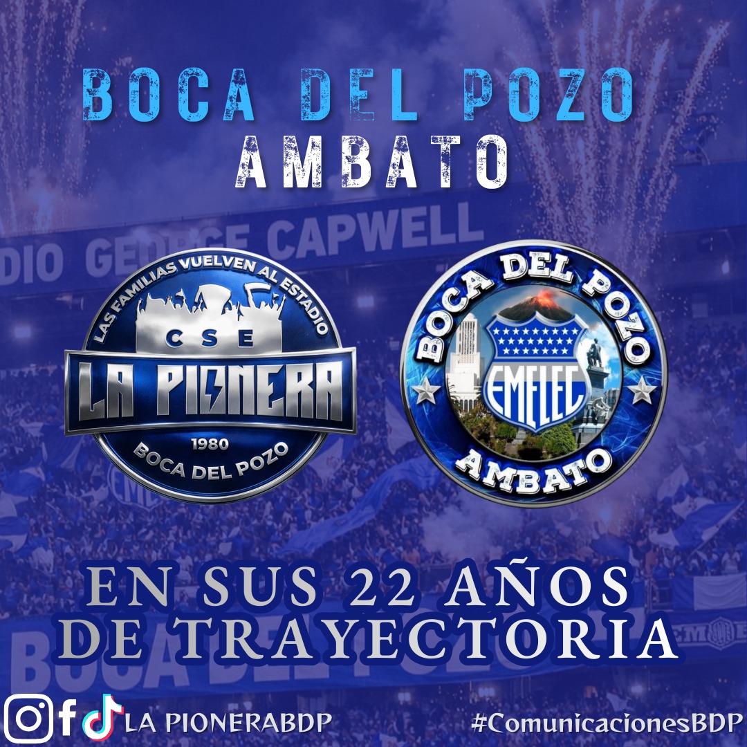 Felicidades a nuestra FILIAL BOCA DEL POZO AMBATO  en SU VIGÉSIMO SEGUNDO ANIVERSARIO de aguante,carnaval y carretera.🎺💪

Que sigan con esa misma ideología y apoyo hacia el equipo y la organización.

#COMUNICACIONESBDP 
#ambatoesazul
#22años
#LaPioneraBDP