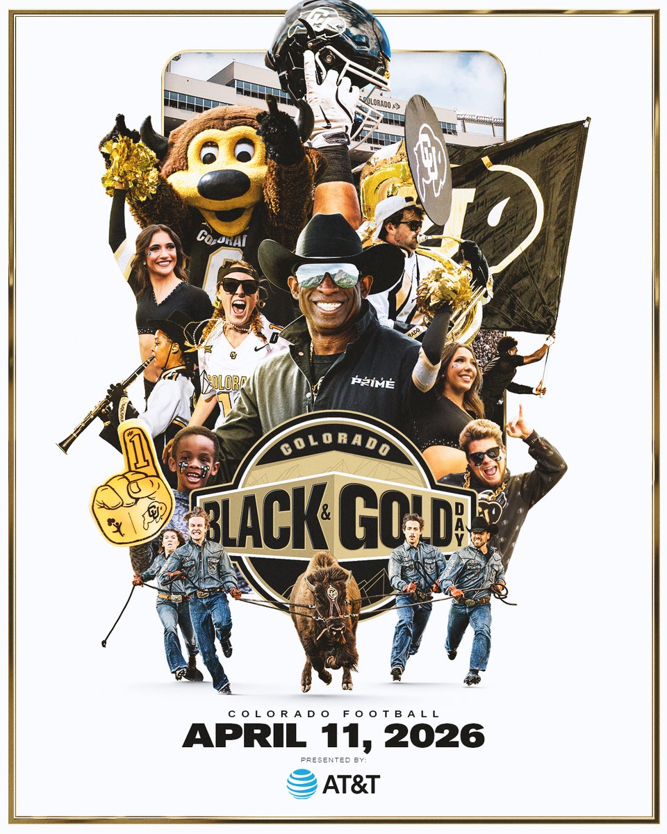 CUBuffsFootball's tweet photo. The countdown to Black &amp; Gold Day starts now. 🦬

📆: April 11th
🏟️: Folsom Field
🎟️: Available to claim tix March 3rd

https://t.co/1iWPyomnIl https://t.co/aEG2qCVmV8