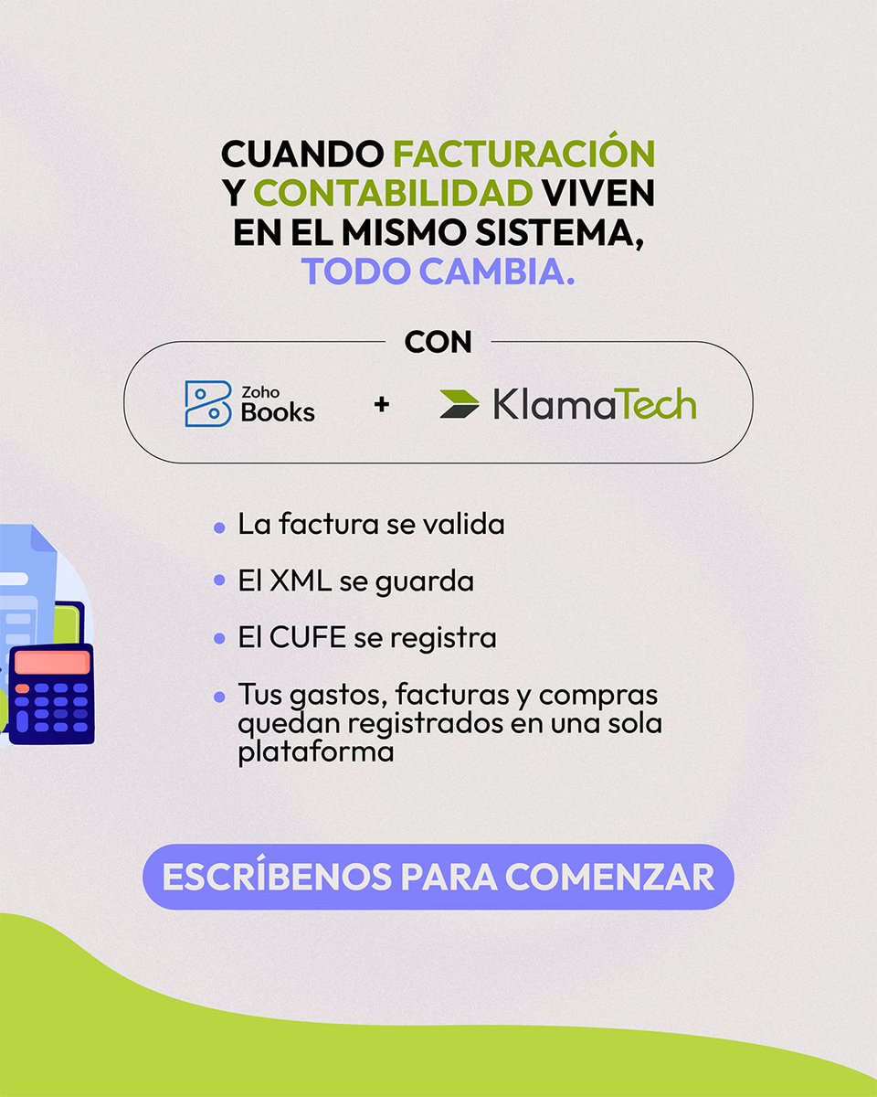 KlamaTech's tweet photo. La facturación electrónica es sólo el inicio. 😱
El valor está en convertir esos datos en contabilidad, reportes en tiempo real y decisiones financieras para hacer crecer a tu empresa.
Escríbenos a Klamatech y sácale provecho a tu facturación electrónica con Zoho Books 🙌 https://t.co/NGaVSmZlua