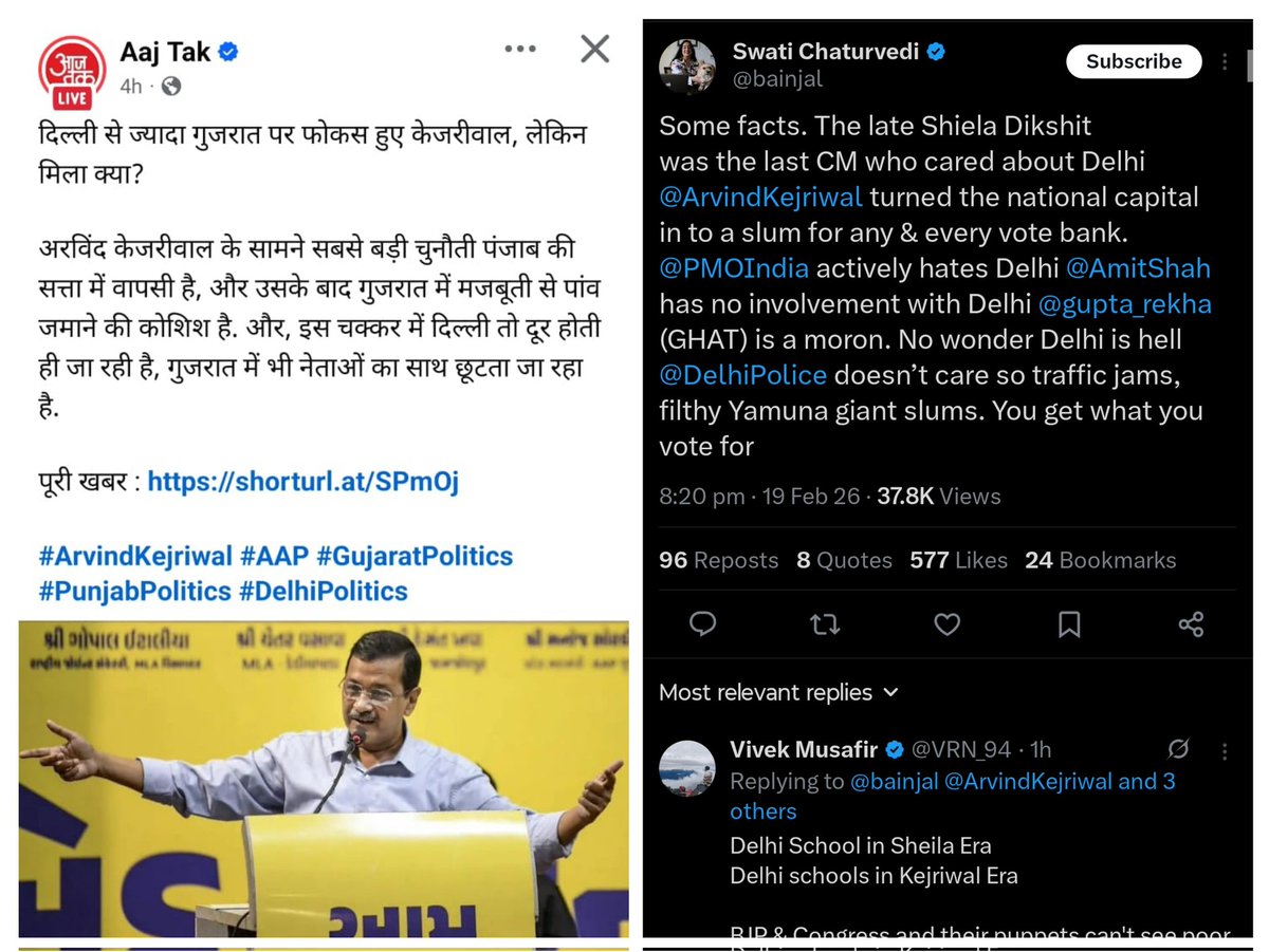 Inko lagta hai inka pattern hmko pata nh lgega.

They always comes together only against one man <a href="/ArvindKejriwal/">Arvind Kejriwal</a> .

Godi or Darbari dono milkar ab saamne aagye hain

Subah.                            Shaam