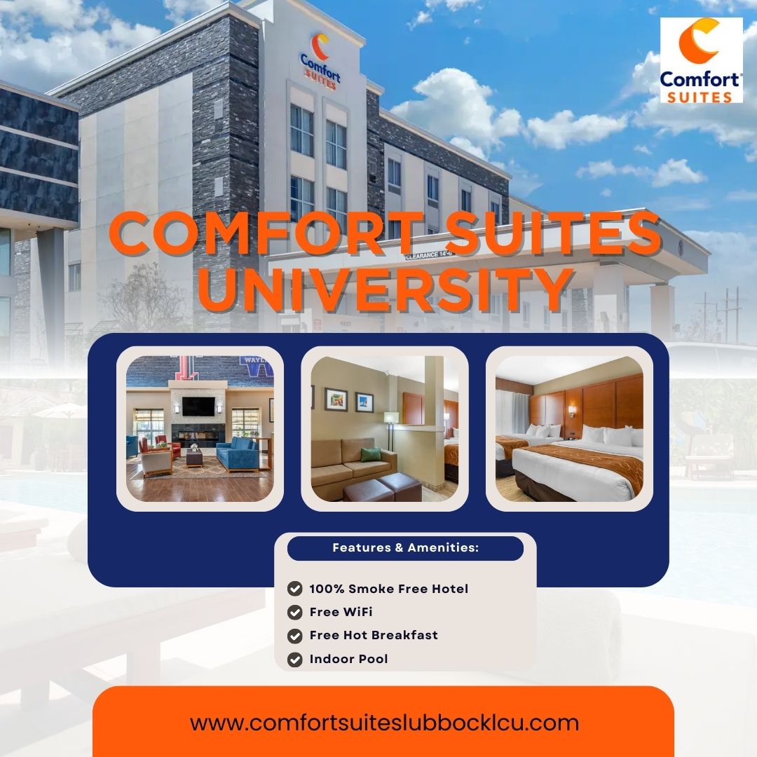 comfortsuitxg29's tweet photo. Business travel doesn't have to feel like work.  At Comfort Suites University, we offer free high-speed Wi-Fi, ergonomic workspaces in every suite, and a quiet environment so you can stay productive.
Secure your corporate rate:
 https://t.co/ADmlvTV2XM
 +1 (806) 701-5870 https://t.co/ruhDNfEF7s