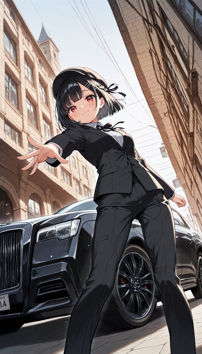 momoya's tweet image. #白雪月姫
おはよー☀
今週は担当さんと交代だったから金曜日は私！

今日の車は髪色とお揃いの黒色なんだけど…
なんかめっちゃいかつくない！？
衣装はこの車に合わせるならやっぱりスーツかなっ！
かっこいいでしょ？

じゃ、華金と3連休を楽しみに1日頑張ってこー🙌
本日もよろしくお願いします🖤