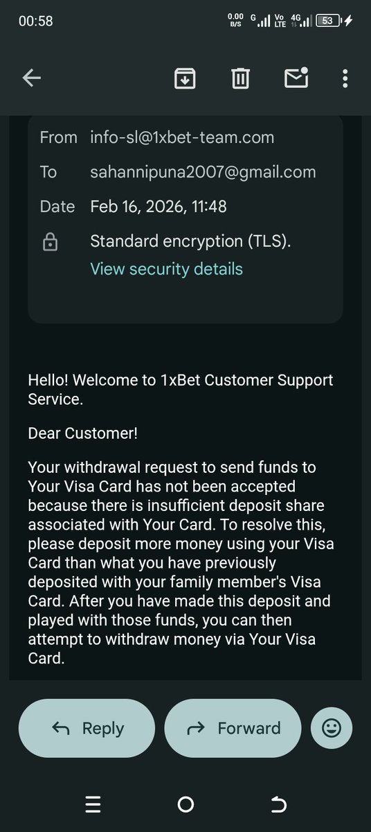 SLPodda315217's tweet photo. 1xBET SCAM ALERT! 🚨

ID 1511318337. My money is held for 18 days! Now they are forcing me to DEPOSIT MORE MONEY just to withdraw my funds. Total fraud! ❌👇

#1xBetScam #SriLanka #Fraud #1xBet @1xBet_Eng @1xBet_Support https://t.co/5j6ACvLeDa