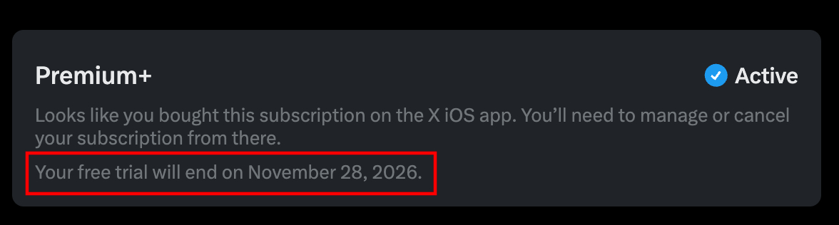 𝕏 just reduced my free trial from Nov 28 to March 3 🫠