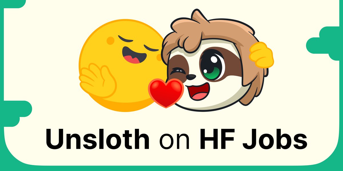 ben_burtenshaw's tweet photo. You can finetune AI models with Unsloth + Hugging Face, and right now it’s free!

We're giving away GPU credits on HF Jobs + Unsloth.

Train a 1.2B model like @liquidai LFM2.5-1.2B with one command. Ship it to your phone, laptop, or API.

No infra. No setup. Just prompt your coding agent and go.