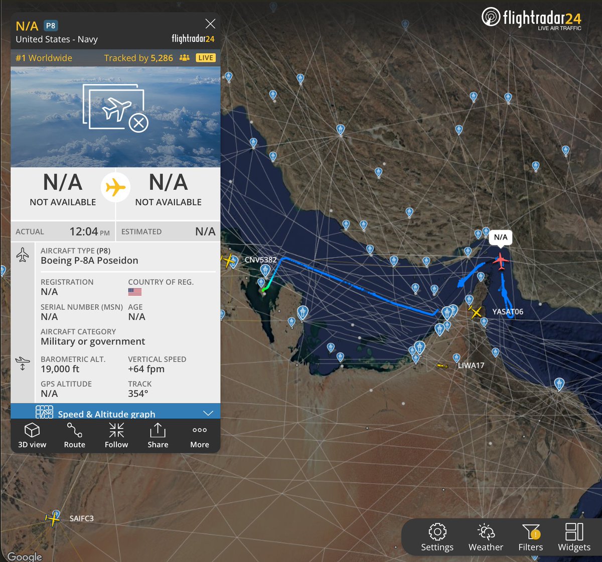 hey_itsmyturn's tweet image. #USN 🇺🇸  P-8A Poseidon (AE6851) on #ISR #ASuW mission over the straight of Hormuz.