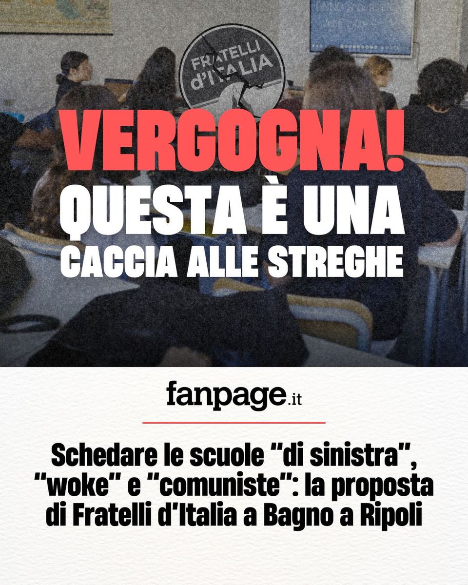 Fossi (PD): Fratelli d’Italia a Bagno a Ripoli vuole marchiare gli istituti scolastici con etichette come "antifascista", "di sinistra", "woke". Questo non è solo grave, è pericoloso. Il fascismo iniziò proprio così: dividendo, classificando, schedando persone e istituzioni. 1/2