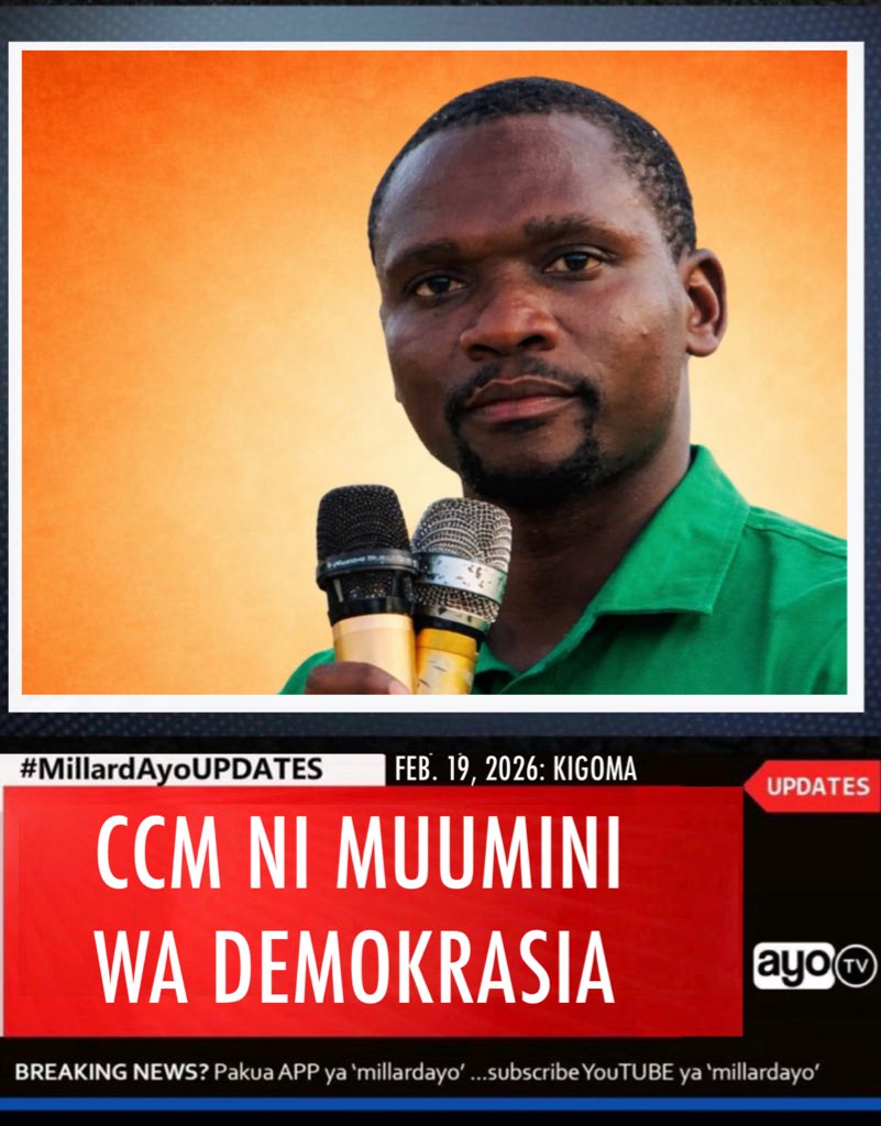 millardayo's tweet photo. Katibu wa NEC, Itikadi, Uenezi na Mafunzo wa Chama cha Mapinduzi (CCM) Kenani Kihongosi amesema kuwa Chama cha Mapinduzi (CCM) ni Muumini wa Demokrasia hivyo inaheshimu maamuzi ya Tume ya Uchaguzi na kusisitiza kuwa kama kuna yeyote ambaye hajaridhika na maamuzi ya Tume anaruhusiwa kwenda Mahakamani na kufungua mapingamizi kwani Nchi hii inaongozwa na mihimili mitatu Serikali, Bunge na Mahakama.

Kihingosi ameyasema hayo hii leo Februari 19, 2026 wakati akiwa katika ziara ya kikazi katika Kijiji cha Kidahwe Mkoani Kigoma ambapo amesisitiza kuwa Chama cha Mapinduzi ndio Muanzilishi wa Vyama vingi hivyo ni lazima Watu wafahamu kuwa kuna kushinda na kushindwa kwahivyo kusiwepo na makundi yanayoweza kujiona ni makubwa kuliko Tume ya uchaguzi.

"Kwakua sisi ndio tuliruhusu mfumo wa Vyama vingi lazima tujue kuna kushinda na kushindwa kwahiyo niombe kusiwe na makundi na magenge, kusiwe na Watu wanaotaka kujipa ukubwa kuliko maamuzi ya Tume ya uchaguzi, ndio maana tunasema ndani ya Chama hakuna alie mkubwa kuliko Chama" - Kihongosi. #MillardAyoUPDATES