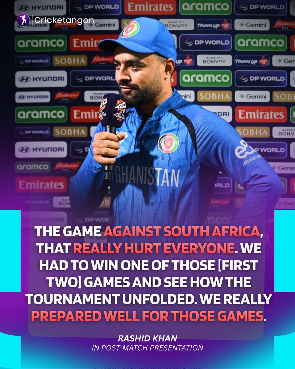 cricketangon's tweet photo. Rashid Khan just can't get over the double Super Over loss against South Africa 💔
Understandable, isn’t it? 😅
#T20WorldCup #AFGvCAN https://t.co/xi8CIxGTbL