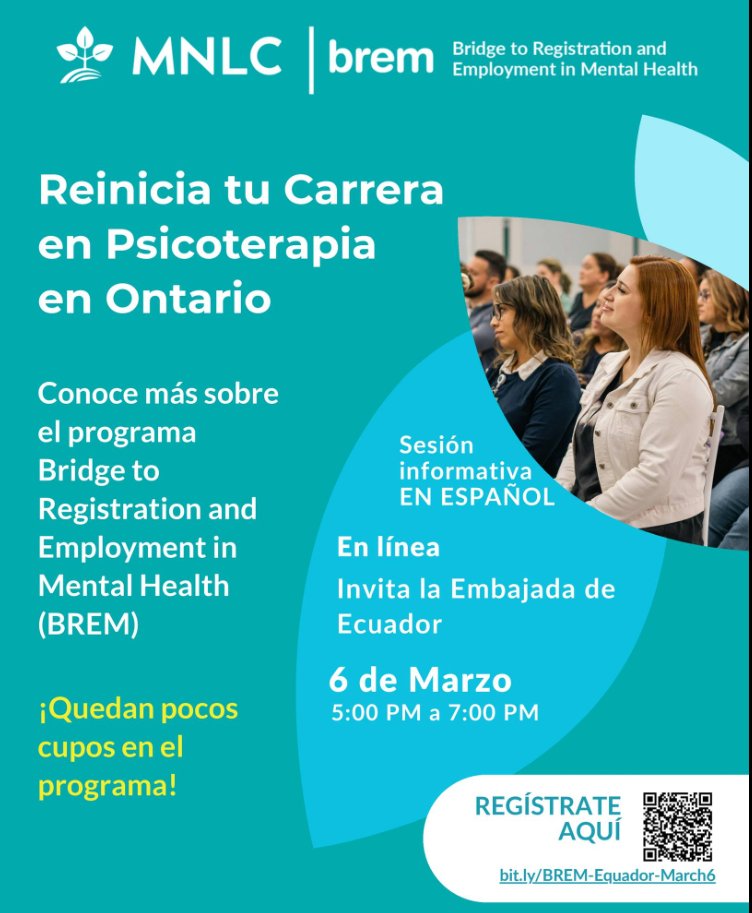CECUToronto's tweet photo. Invitamos a la comunidad ecuatoriana a la sesión informativa sobre el programa BREM.
La charla virtual será el viernes 6 de marzo de 2026 de 5:00 pm a 7:00 pm. Registro a través del código QR
#ConsuladoDelEcuadorEnToronto #ServiciosConsulares #SaludMental #EcuatorianosEnCanada https://t.co/tZ3LR1ngnb