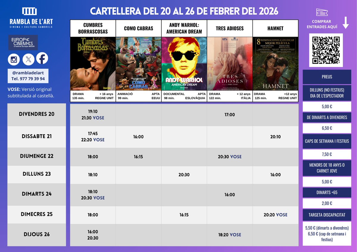 Rambladelart's tweet image. Cartellera del 20 al 26 de febrer del 2026 🎥mailchi.mp/ceabed9a8f2b/n…]
