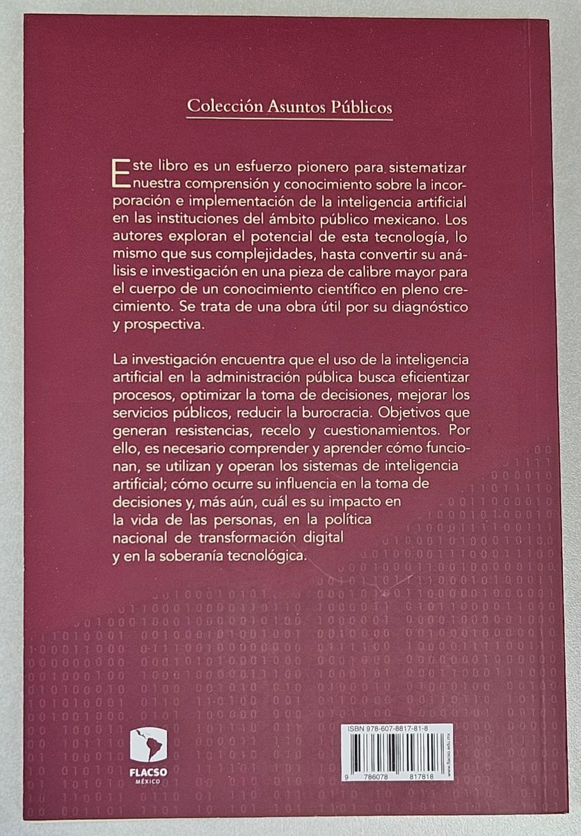 Con mucho gusto comparto esta novedad de los Profes César Rentería (<a href="/crenteriama/">César Rentería Marín</a>) y Jorge Luis Ordelin, Inteligencia artificial en el ámbito público mexicano, que acaba de publicar la gran editorial <a href="/FlacsoMx/">FLACSO México</a>. 

Seguro será de mucha utilidad e interés para muchos públicos.