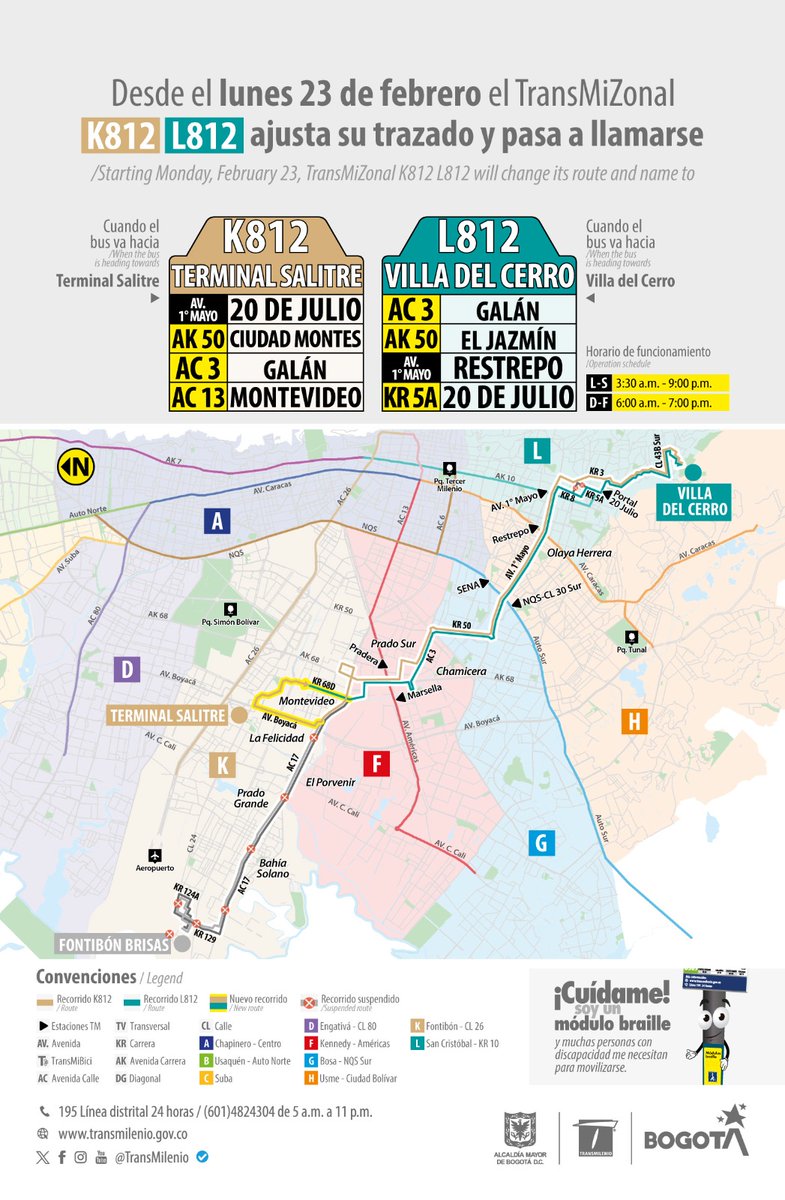 #AtenciónUsuarios 👤📢| Desde el próximo lunes, 23 de febrero, el servicio K812 - L812 ajusta su trazado y cambia de denominación.

Conoce los detalles aquí👇🏼. 

#ConsorcioExpressTeInforma #TransMilenio #cambio #transporte #movilidad #rutas #Bogotá <a href="/TransMilenio/">TransMilenio</a>
