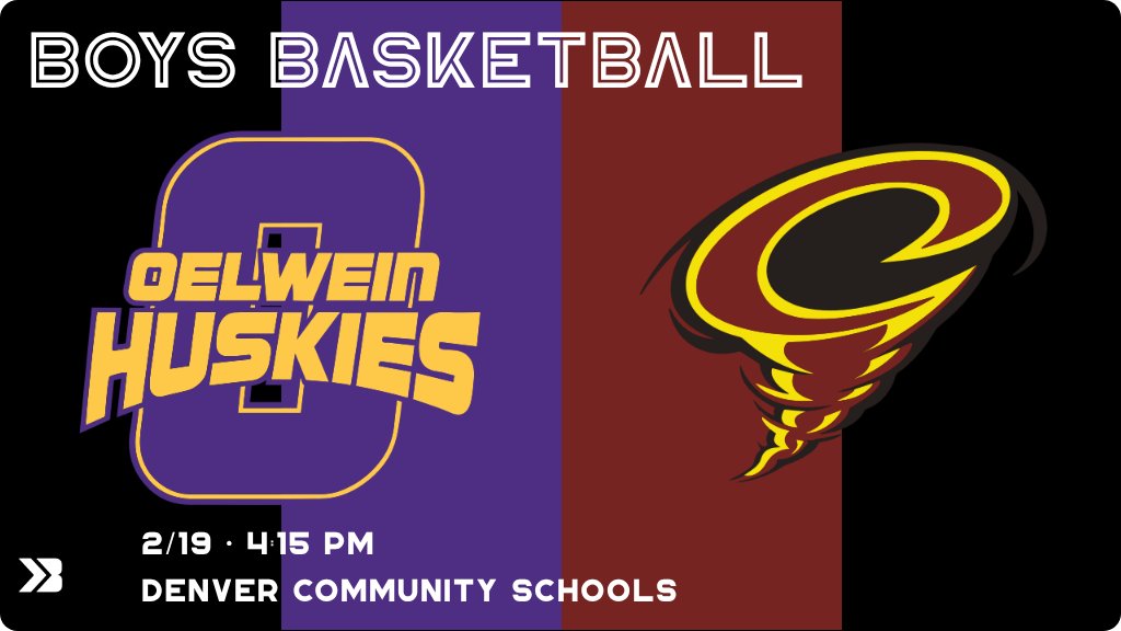 Boys Basketball (8th Grade) Game Day! - Check out the event preview for the The Oelwein Huskies vs The Denver Cyclones. It starts at 4:15 PM and is at Denver Community Schools  Legacy Gym. gobound.com/ia/ihsaa/boysb…