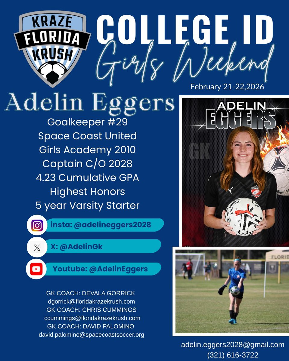 AdelinGk's tweet photo. COLLEGE ID 🔜🔜
@floridakrazekrush @theecnl @prep_soccer
@usyouthsoccer @topdrawersoccer @imyouthsoccer
@scugoalkeepers @spacecoastsoccer @dukewsoc
@canesfutbol @novawsoccer @utampawsoccer
@pennwsoccer @uncwomenssoccer
@clemsonwsoccer @ufwomenssoccer @ImYouthSoccer https://t.co/1olViswnNN