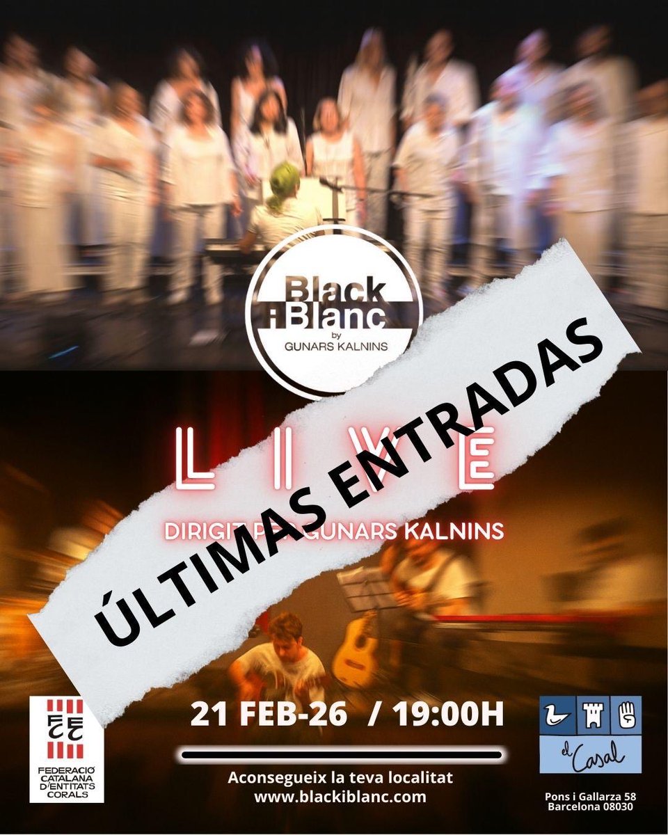 Y tú, ya tienes tu entrada? 😉
Corre antes de que se agoten!!!⏳

🎟️ blackiblanc.com

Será un espectáculo brutal 💥 no te lo puedes perder!!

📆 Sábado 21/02
🕖 19:00h 
📍Casal Catòlic de Sant Andreu 
Carrer Pons i Gallarza, 58 (08030-Bcn)

#espectáculo #musicaenvivo