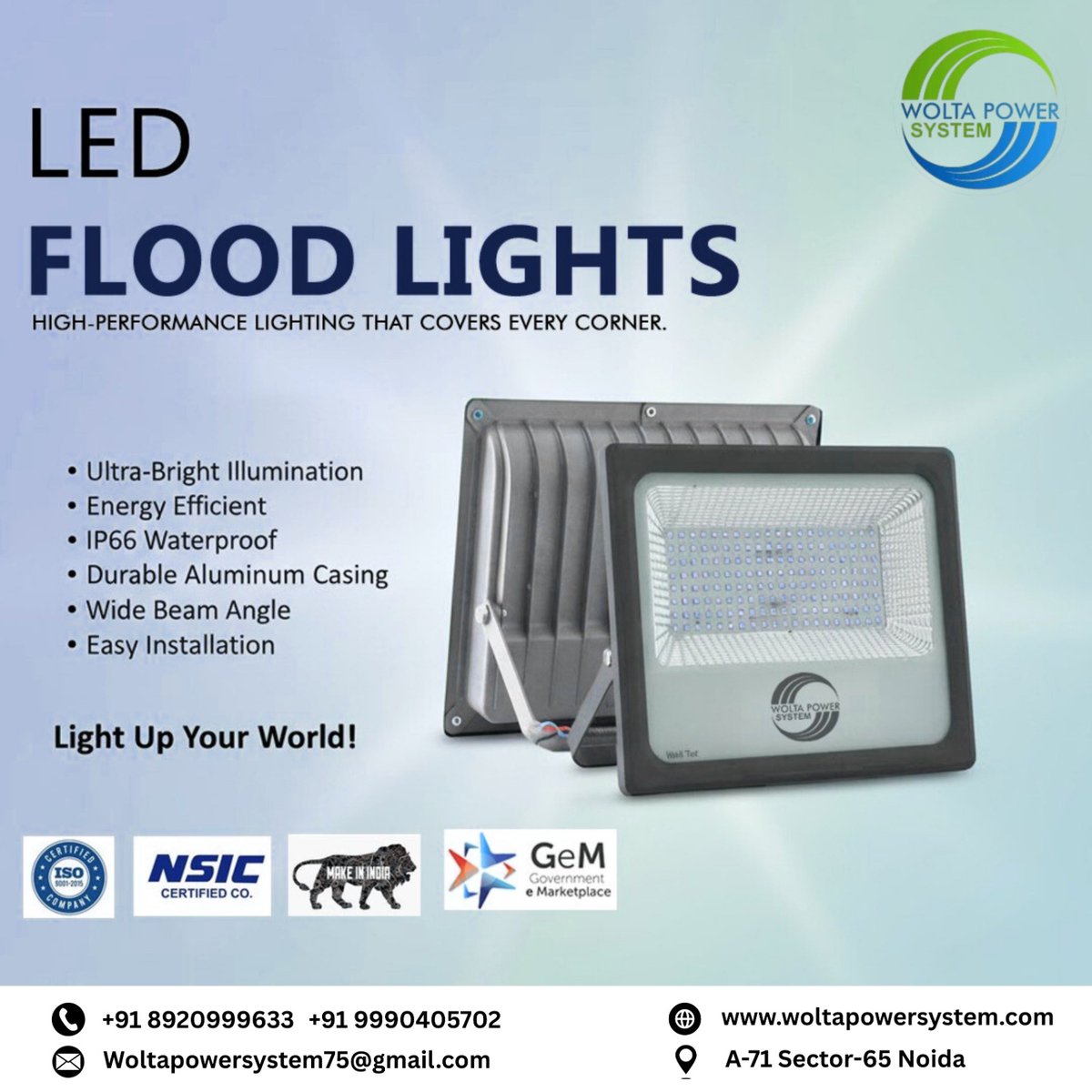 PowerWolta's tweet image. LED Flood Lights by Wolta Power System
High-performance lighting that covers every corner!
📷 Ultra-Bright Illumination
📷 Energy Efficient
📷 IP66 Waterproof
📷 Durable Aluminum Casing

📷 +91 9990405702
📷 woltapowersystem.com
📷 A-71 Sector-65, Noida

#WoltaPowerSystem