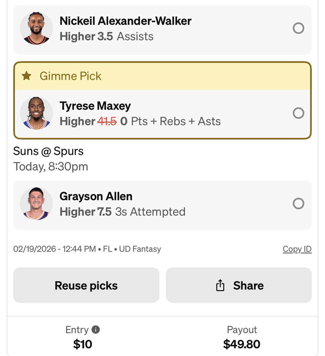 Zirksee's tweet photo. LIKE FOR LUCK
The NBA is BACK! We just cashed in on All Star weekend, let’s keep it rolling. Use those gimme picks! Copy or fade: Use code ZIRK and get $75 in funds after your first $5 entry and up to $1000 in bonus funds! https://t.co/W8ptrlHuHh https://t.co/ygRA4cc3zy