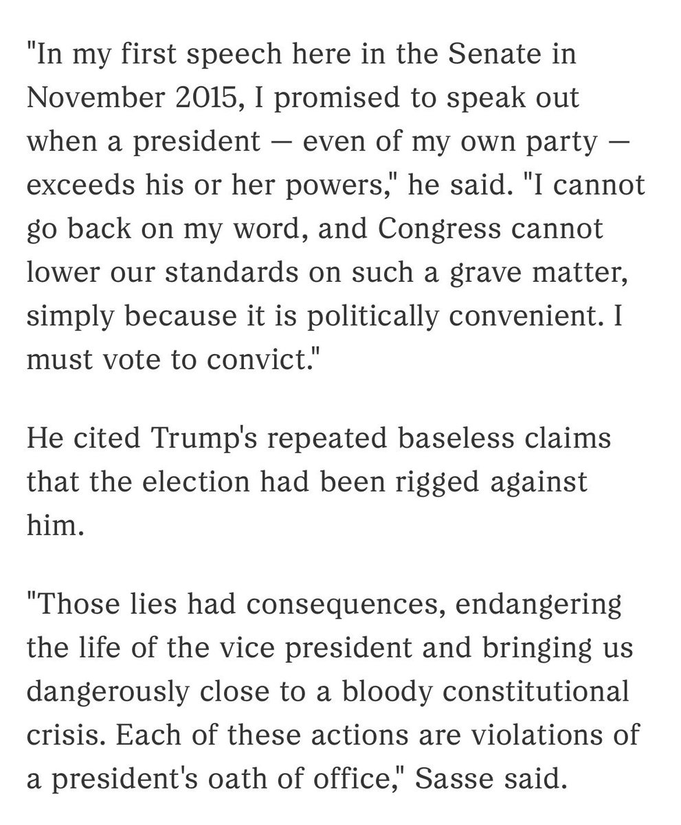 Our brother <a href="/BenSasse/">Ben Sasse</a> is honorable for many, many reasons, but I’ll never forget his integrity and courage in doing the unpopular right thing post-January 6.