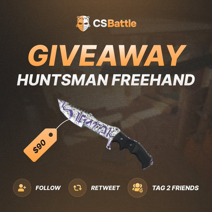HUNTSMAN KNIFE FREEHAND ($90) GIVEAWAY!

 To enter you must:
🔸Follow  <a href="/ChristianCSGO25/">ChristianCSB</a> and <a href="/CsBattleCom/">CsBattle</a>
🔸RT this post &amp; Tag 2 Friends

Giveaway ends in 7 days, good luck! ⏰