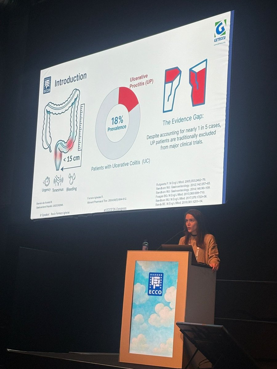 geteccu's tweet photo. 🗣️ La Dra. Ferreiro-Iglesias (@Rocio_stg) presenta datos del estudio MESUPO➡️la calprotectina fecal sirve como predictor de brote de proctitis ulcerosa y el punto de corte a utilizar es 40 mcg/g

#ECCO2026 https://t.co/kZshpKx349