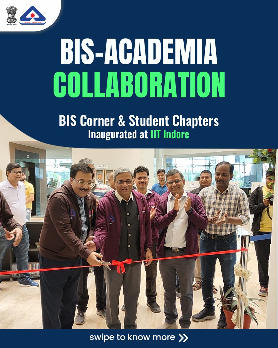 IndianStandards's tweet photo. BIS, in collaboration with Indian Institute of Technology Indore, organised a One-Day Workshop to promote standardisation and encourage research scholarsโ participation in Indian Standards formulation.
#IndianStandards #bis #bissafety #IITIndore #biscorner #StudentChapter https://t.co/AZE9JsLrih