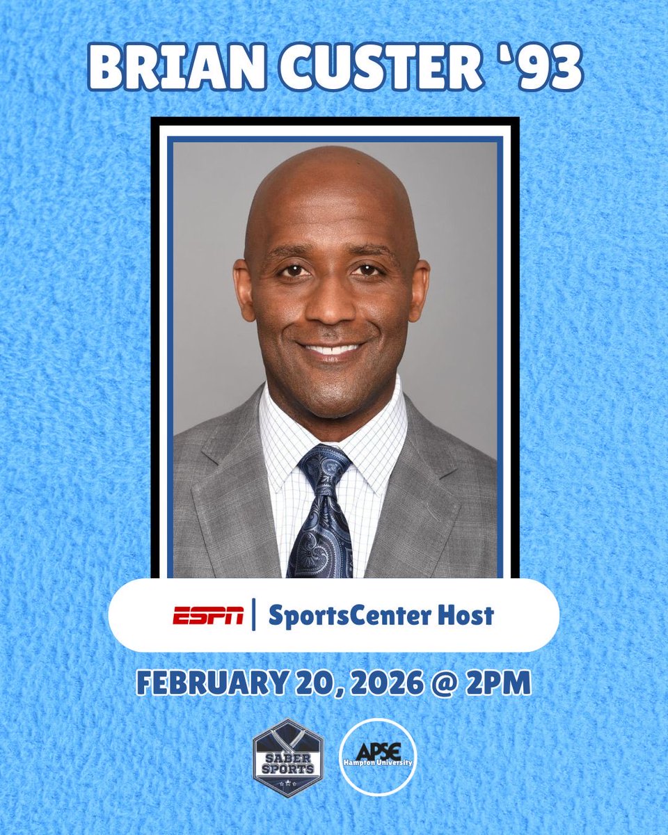 apse_hamptonu's tweet photo. Brian Custer (‘93) is coming back to our Home by the Sea ⚓️

🌟Emmy Award-winning sportscaster
🌟ESPN play-by-play commentator
🌟SportsCenter host

@SaberSportsTV @SHSJCHampton @BCusterTV https://t.co/tgdnmLmDXi