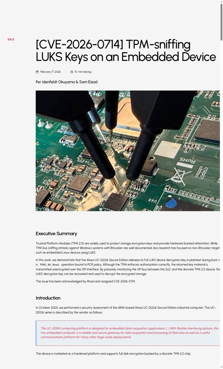 [CVE-2026-0714] TPM-sniffing LUKS Keys on an Embedded Device https://t ...
