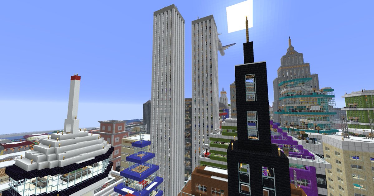 Dra76gonMC's tweet photo. Minecraft City - World Trade Center (WTC) Twin Towers https://t.co/1L9z32sGr3