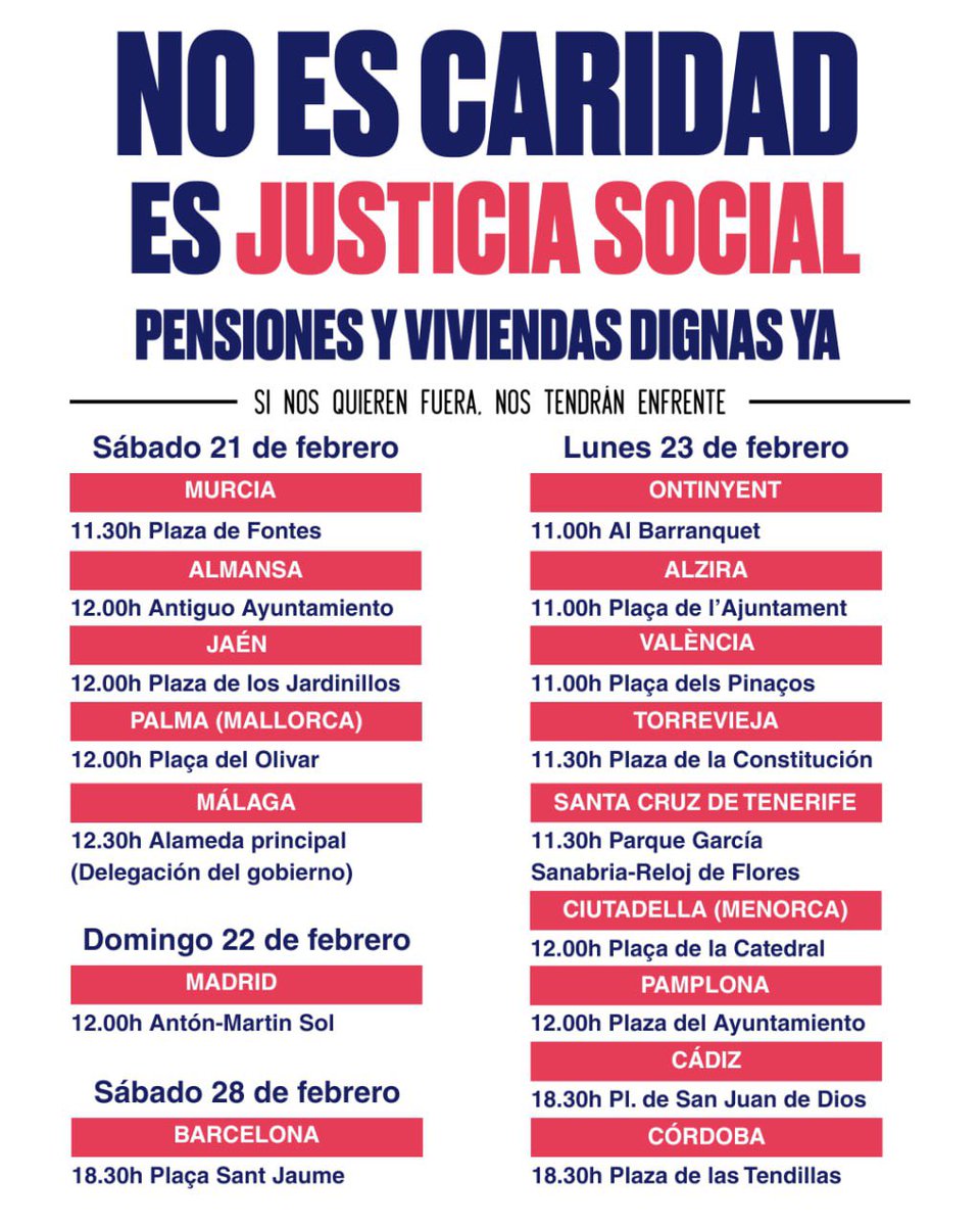 📢 Pensiones y viviendas dignas YA. Ni un desahucio más

🗓️ Este jueves 26 se vota el RD 2/2026 

🔥 Lo decimos alto y claro: prórroga del escudo social ¡YA! Porque sin escudo social hay familias en la calle, hay mayores sin protección y hay derechos convertidos en “suerte”
✊