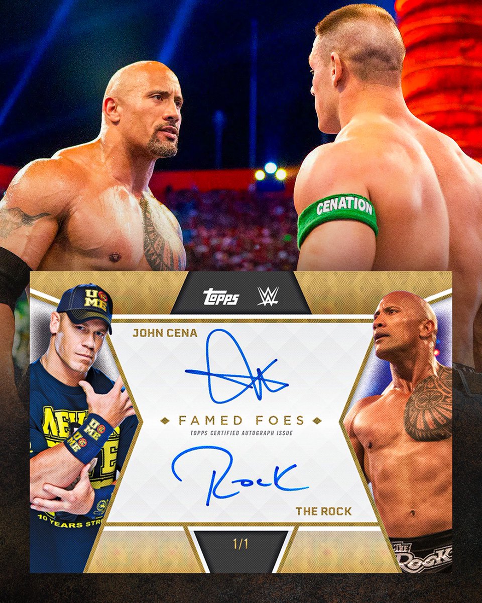 For the first time EVER, John Cena &amp; The Rock have united on a dual autograph card. 

Two of the greatest to ever do it are finally on a signed card together 🤝