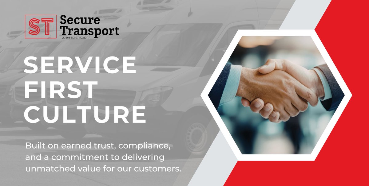 Secure_Transpo1's tweet photo. At Secure Transport, our culture is built on earned trust, strict compliance, and transparent communication, ensuring every transport is handled with integrity and professionalism. 

Partner with a transporter who puts your business first: https://t.co/GKGzhAY6XA https://t.co/g9UVBuGADy