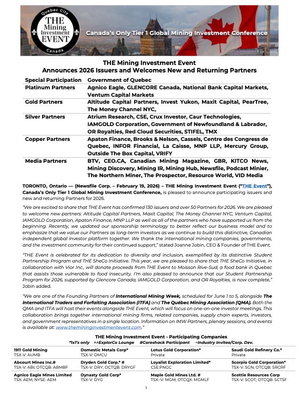 THEMiningEvent's tweet photo. New developments for THE Event 2026!
Check out our recent press release: https://t.co/2K5U5ywyj2
#THEEvent2026 #THEMiningInvestmentEvent #Mining #Investment #Conference #QuebecCity #Sponsors #InternationalMiningWeek #IMW https://t.co/BaJd1rip2U